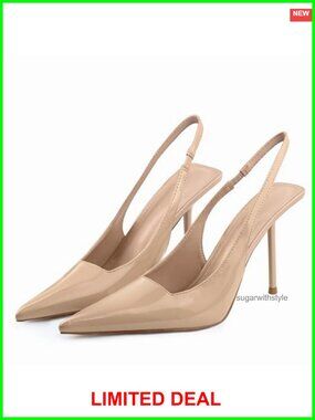 Slingback Heels Pointed Toe Stiletto Patent Leather Slip On Dress Pumps
